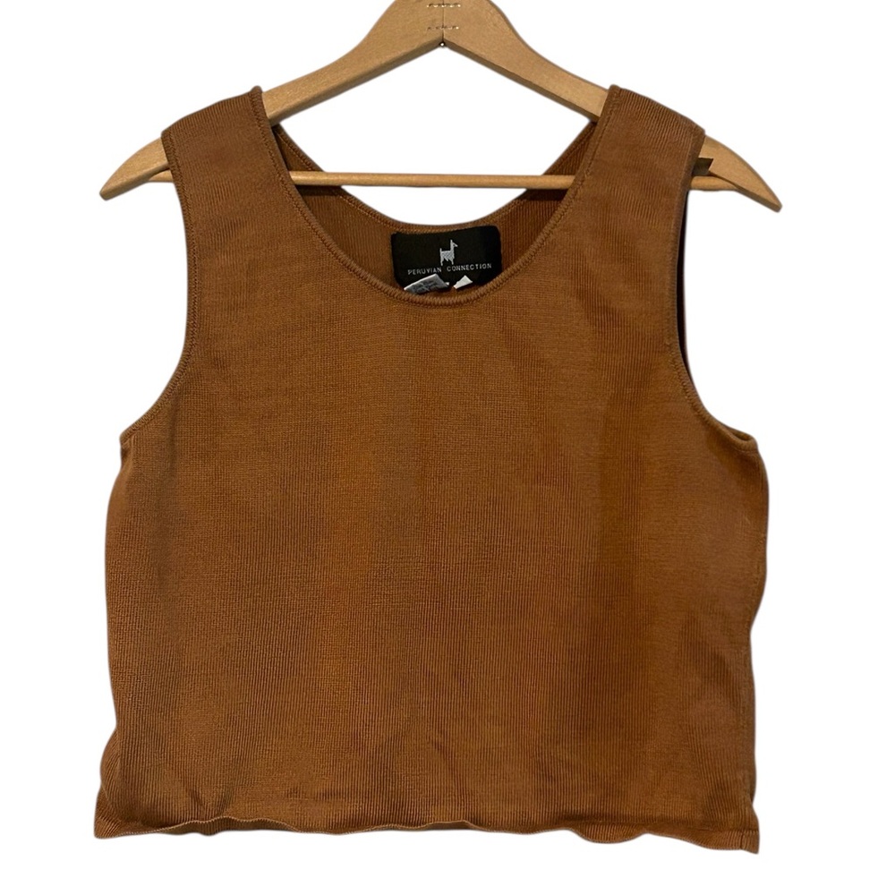 Peruvian Connection 100% Pina Cotton Brown Ribbed Tank Top Size Large